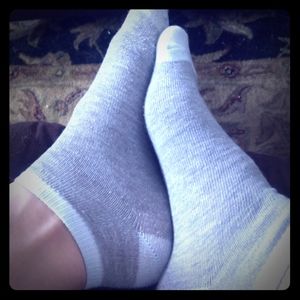 Grey and white socks.